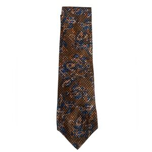 Givenchy Gentleman Paris Vintage Silk Tie Brown Orange Blue Abstract Print